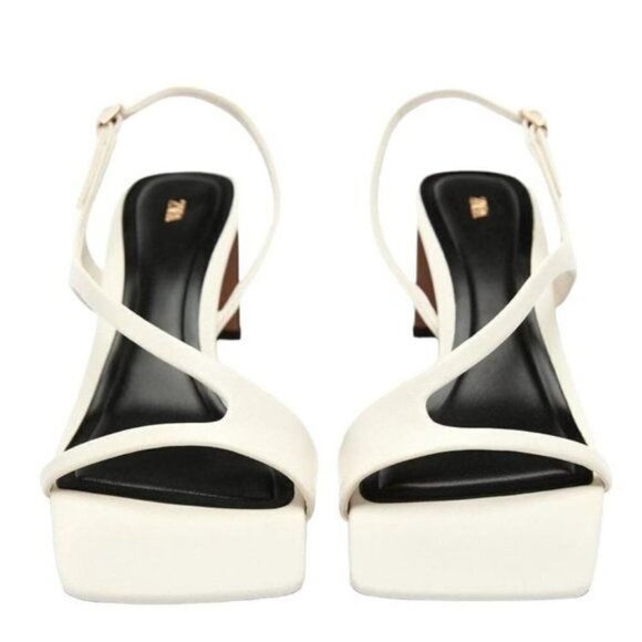 ZARA LEATHER SANDALS WITH BLOCK HEEL White SIZE 10| 1335/110/001 - Picture 2 of 10